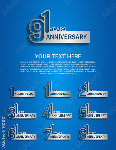 set anniversary logotype premium collection silver color with outline style isolated on blue background