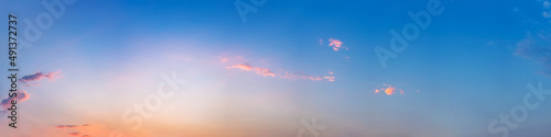 Dramatic panorama sky with cloud on sunrise and sunset time. Panoramic image.