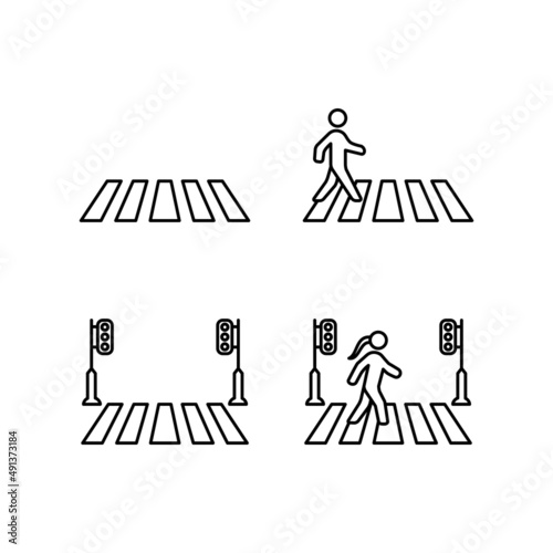 Pedestrian Cross, Zebra Cross Icon Logo Design Vector Template Illustration