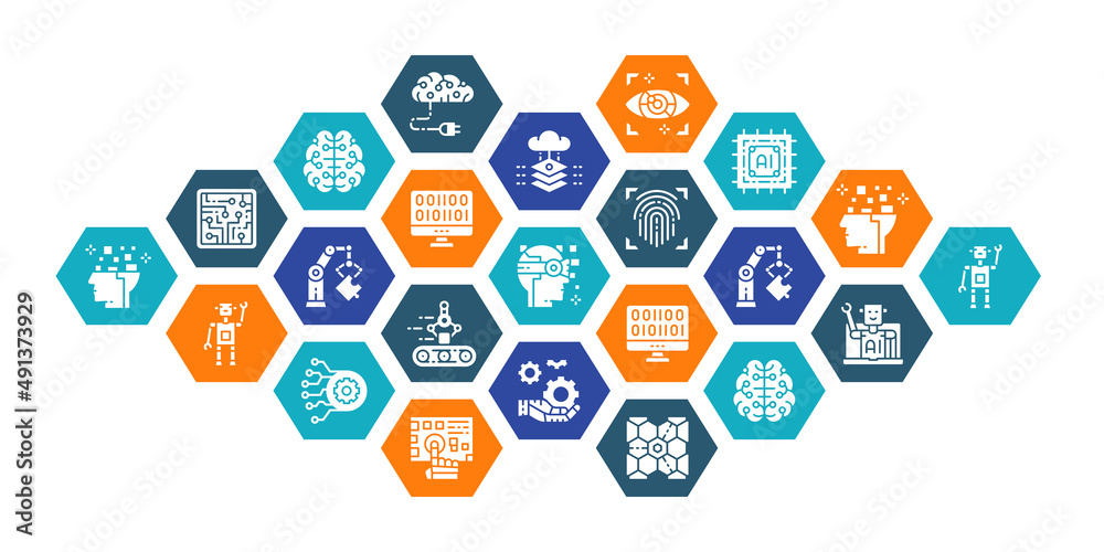 Artificial Intelligence web design banner and presentation. Robotics, Chatbot, Database, Big Data vector illustration. Artificial Intelligence web design banner and presentation. Robotics, Chatbot, Database, Big Data vector illustration.