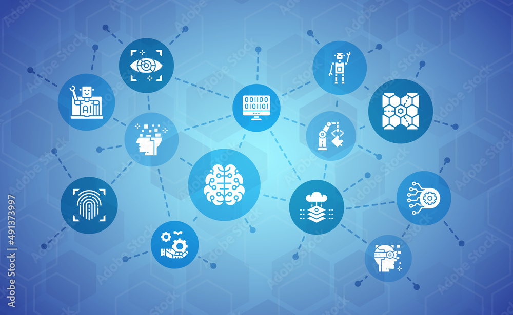 Artificial Intelligence promotion icons illustration. Robotics, Chatbot, Database, Big Data for web design banner and presentation. Artificial Intelligence promotion icons illustration. Robotics, Chatbot, Database, Big Data for web design banner and presentation.