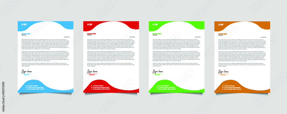 corporate modern letterhead design template with yellow, blue, green, red and other color. creative modern letter head design template for your project. letterhead, eps vector.