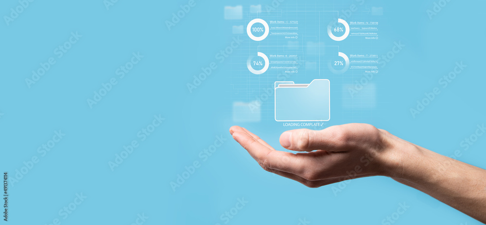 Business developer hand using board framework on virtual modern computer showing innovation Agile software development lean project management tool fast changes concept.Document Management System DMS Business developer hand using board framework on virtual modern computer showing innovation Agile software development lean project management tool fast changes concept.Document Management System DMS