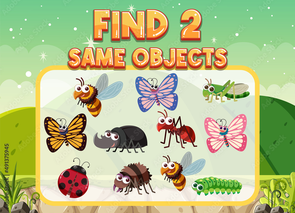 Naklejka premium Find 2 same object worksheet for children