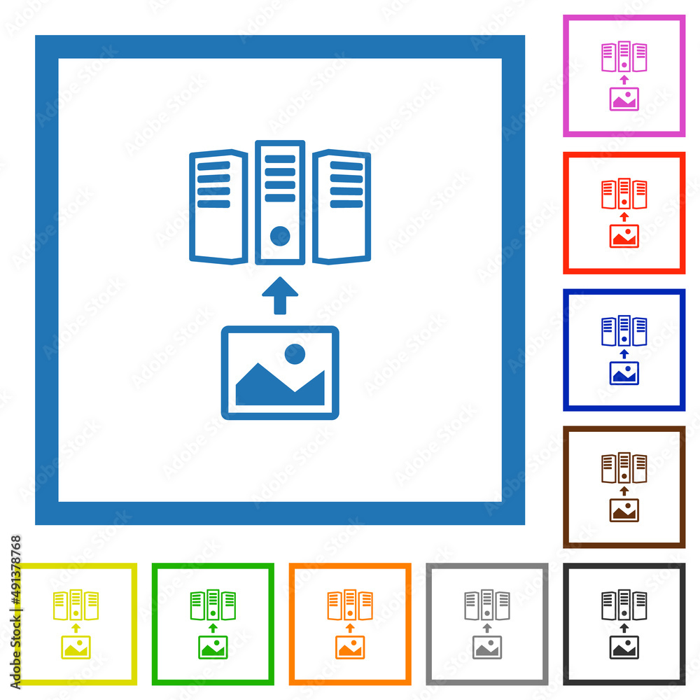 Upload image to server outline flat framed icons Upload image to server outline flat framed icons