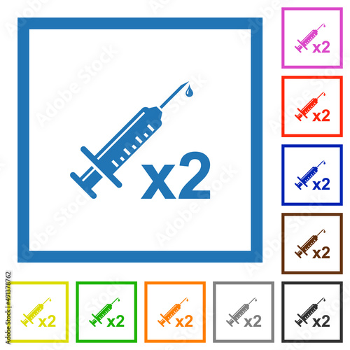 Second vaccine dose flat framed icons