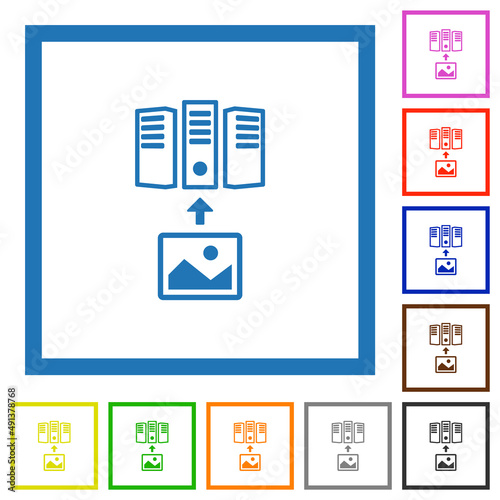 Upload image to server outline flat framed icons