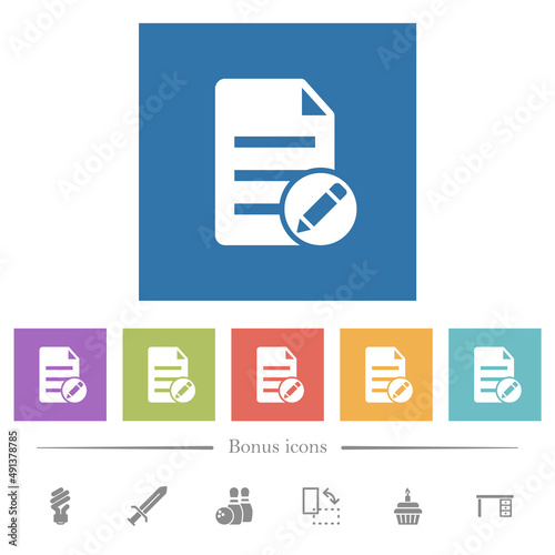Edit document solid flat white icons in square backgrounds