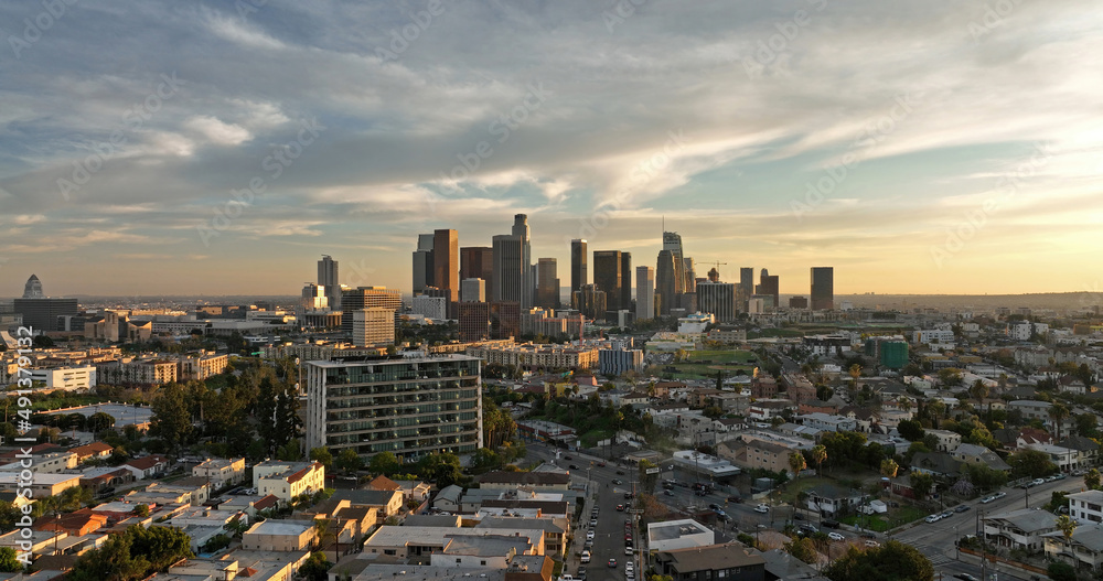 Downtown Los Angeles aerial view, business centre of the city. Los angeles aerial view with drone.