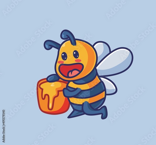cute bee bring full honey on a bucket. isolated cartoon animal nature illustration. Flat Style suitable for Sticker Icon Design Premium Logo vector. Mascot Character