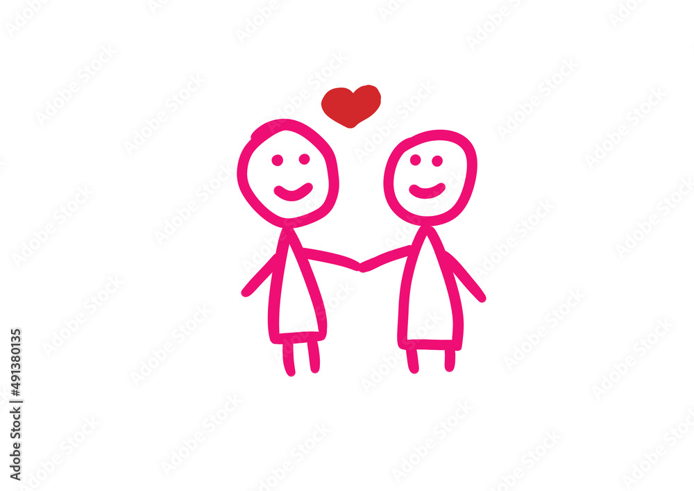 Cute lesbian couple holding hands doodle Cute lesbian couple holding hands doodle