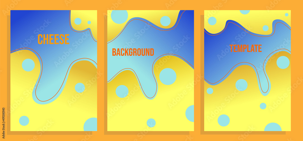 set of brochure template designs patterned like melted cheese. illustration design for food products, cheese and sales