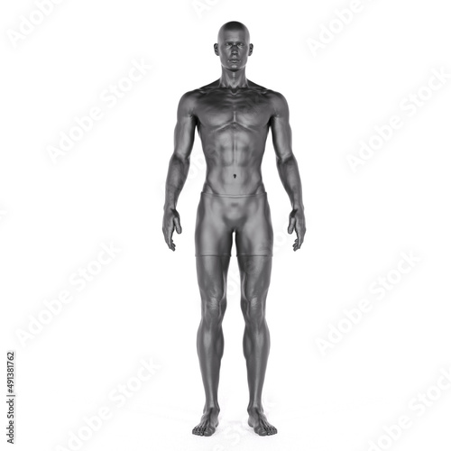 3D Render : Portrait of iron metal texture male character acting, posing his body with common daily gesture