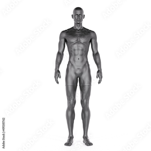 Fotografija 3D Render : Portrait of iron metal texture male character acting, posing his bod