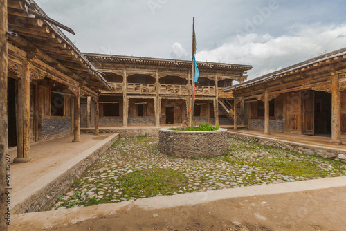 Courtyard in a traditional wooden farmhouse in Huzhu, Qinghai province, China