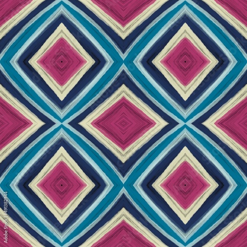 Colorful geometric ethnic seamless pattern design for wallpaper, background, fabric, curtain, carpet, clothing, and wrapping.