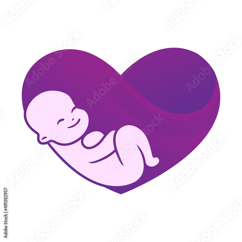 A cute smiling and a sleeping baby inside lovely heart in gradient colour
