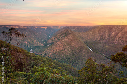 Views over Shoalhaven river and gorge from a mountain lookout