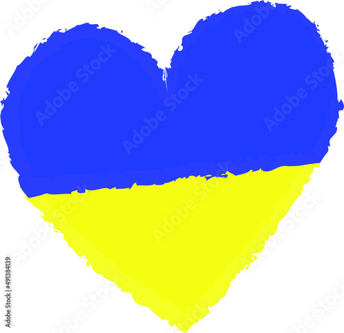 Vector illustration of heart in yellow and blue colors. Vector icon of Ukrainian flag in heart shape