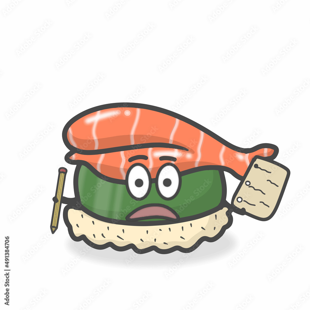 Obraz premium Sushi Cute Character Flat Cartoon Vector Design Illustration