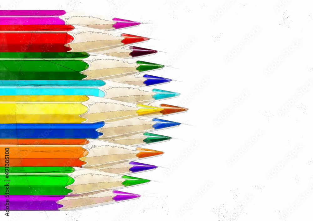 白い紙に描かれた芸術的な色鉛筆のイラスト Stock Illustration Adobe Stock