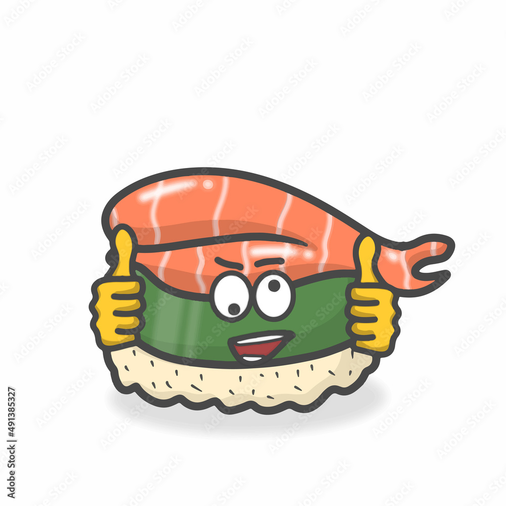 Sushi Cute Character Flat Cartoon Vector Design Illustration