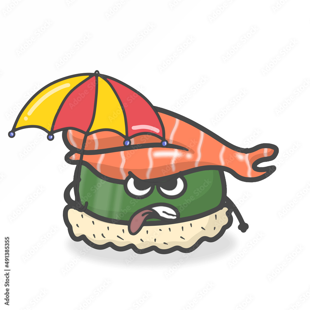 Sushi Cute Character Flat Cartoon Vector Design Illustration