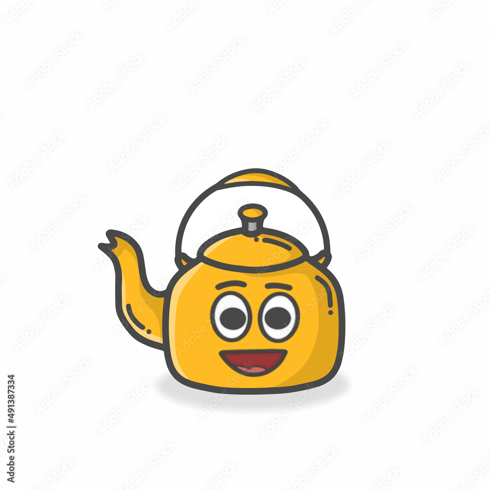 Obraz premium Kettle Cute Character Flat Cartoon Vector Design Illustration