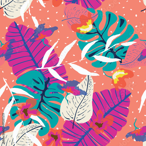 Beautiful Plant Spring Vector Seamless Pattern.