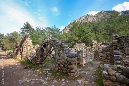 View on the ancient ruins of Lycian town of Olympos, Turkey. photo