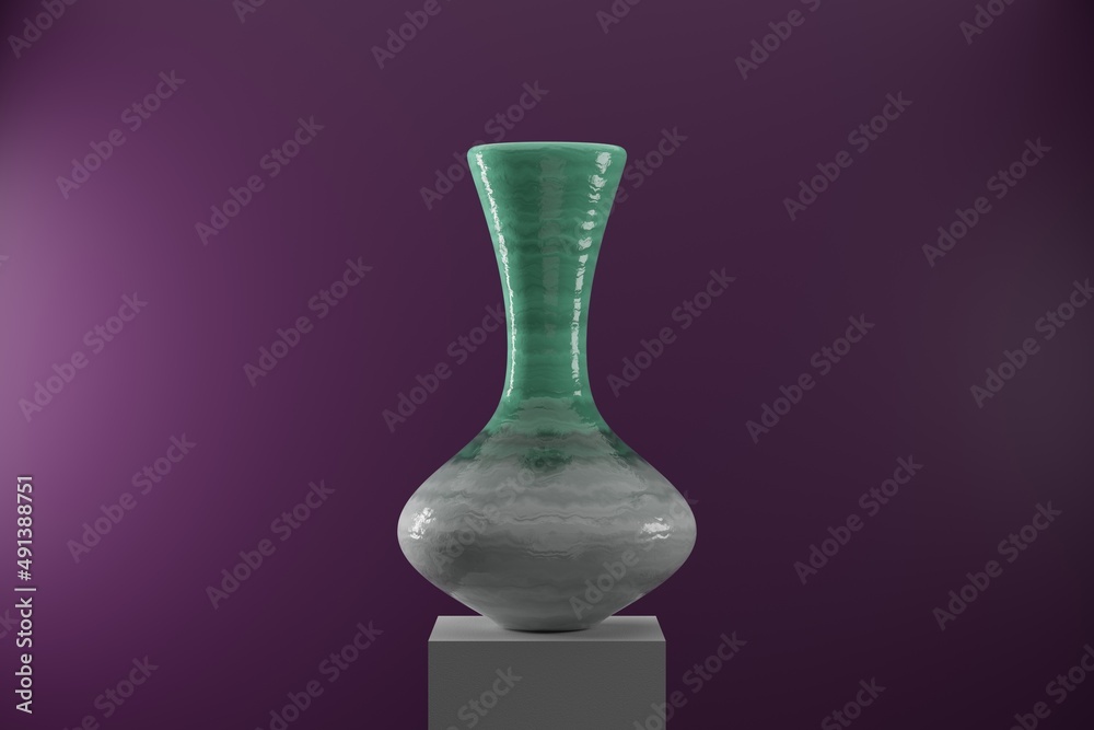 ceramic vase on a stand in exhibition or museum. 3d render illustration