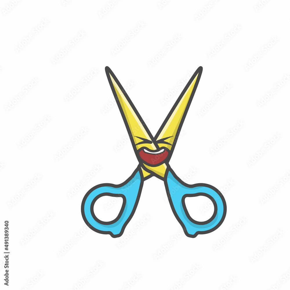 Scissor Cute Character Flat Cartoon Vector Design Illustration Scissor Cute Character Flat Cartoon Vector Design Illustration