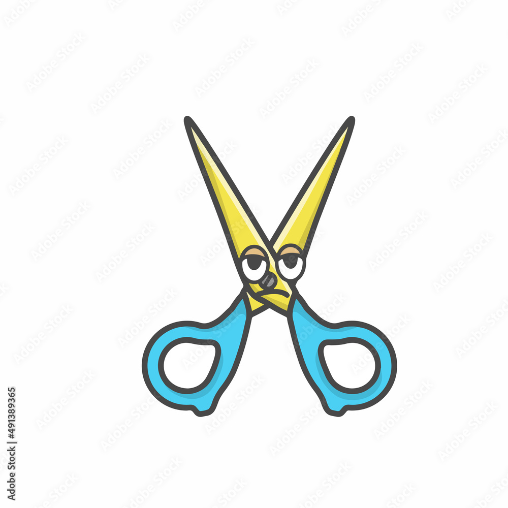 Scissor Cute Character Flat Cartoon Vector Design Illustration Scissor Cute Character Flat Cartoon Vector Design Illustration