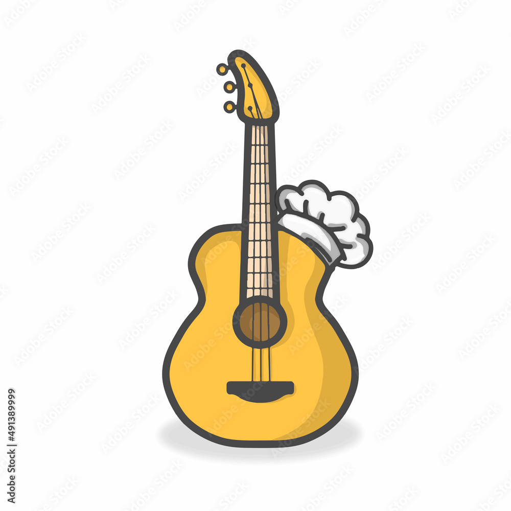 Obraz premium Guitar Cute Character Flat Cartoon Vector Design Illustration