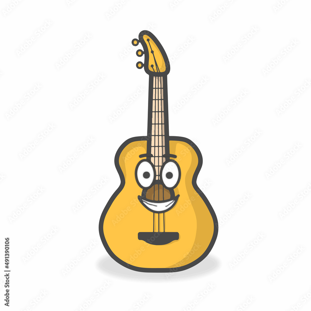 Naklejka premium Guitar Cute Character Flat Cartoon Vector Design Illustration
