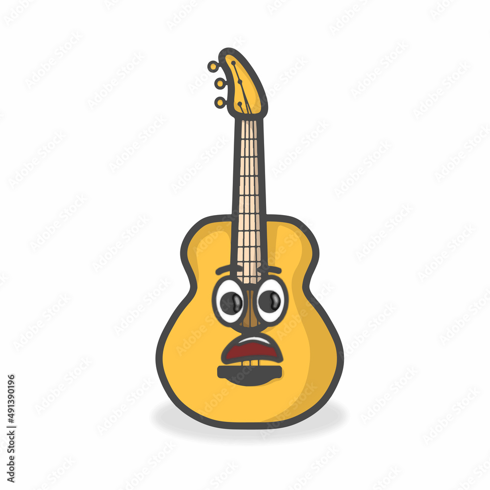 Naklejka premium Guitar Cute Character Flat Cartoon Vector Design Illustration
