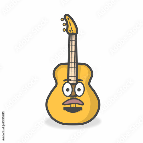 Guitar Cute Character Flat Cartoon Vector Design Illustration