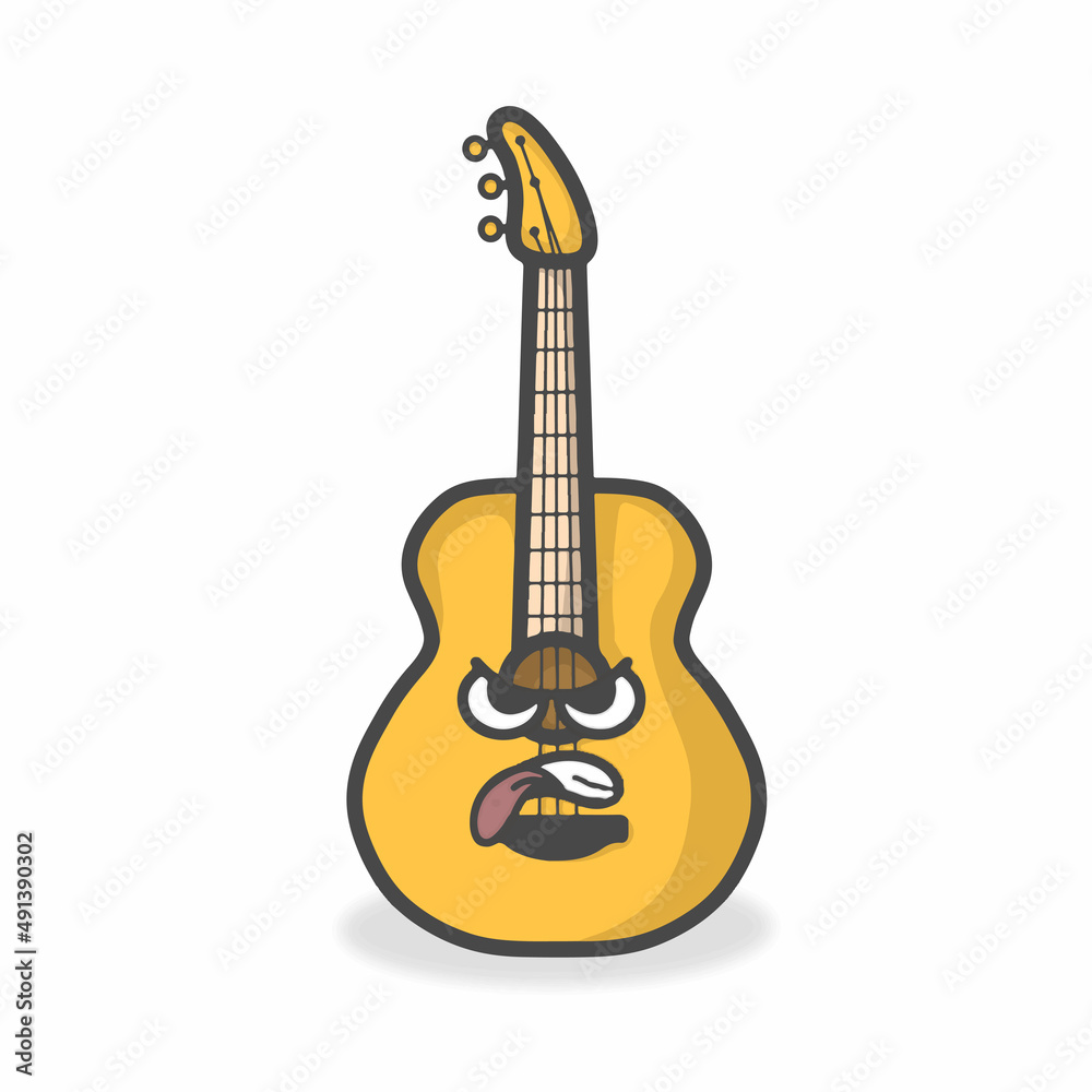 Fototapeta premium Guitar Cute Character Flat Cartoon Vector Design Illustration