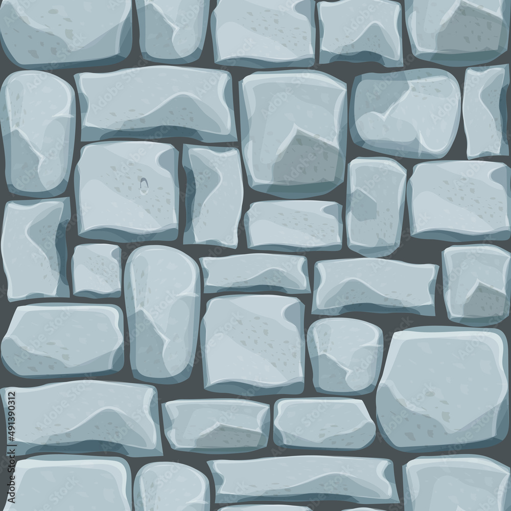 Stone wall from bricks, rock, game background in cartoon style, seamless textured surface. Ui game asset, road or floor material Stone wall from bricks, rock, game background in cartoon style, seamless textured surface. Ui game asset, road or floor material