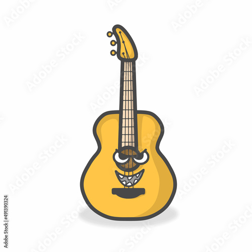 Guitar Cute Character Flat Cartoon Vector Design Illustration