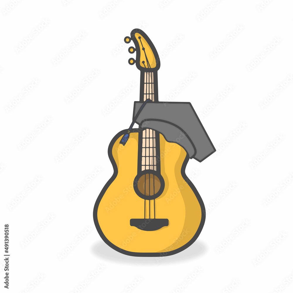 Obraz premium Guitar Cute Character Flat Cartoon Vector Design Illustration