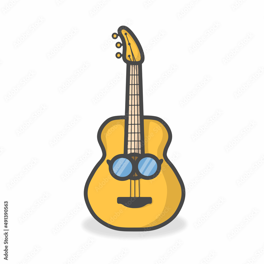 Guitar Cute Character Flat Cartoon Vector Design Illustration Guitar Cute Character Flat Cartoon Vector Design Illustration
