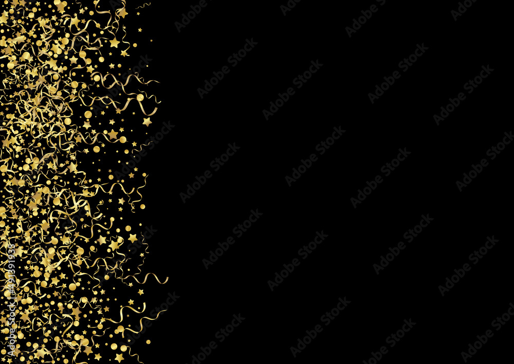 Golden Streamer Shiny Vector Black Background.