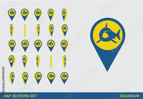 Maps 3D Icon Set Rotation Aquarium Sign Vector Illustration