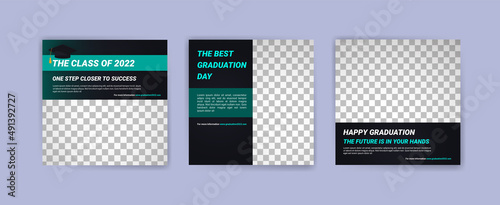 Photo booth props frame for graduation party. Selfie concept. Frame with hats for graduates. Congratulate graduate quotes.