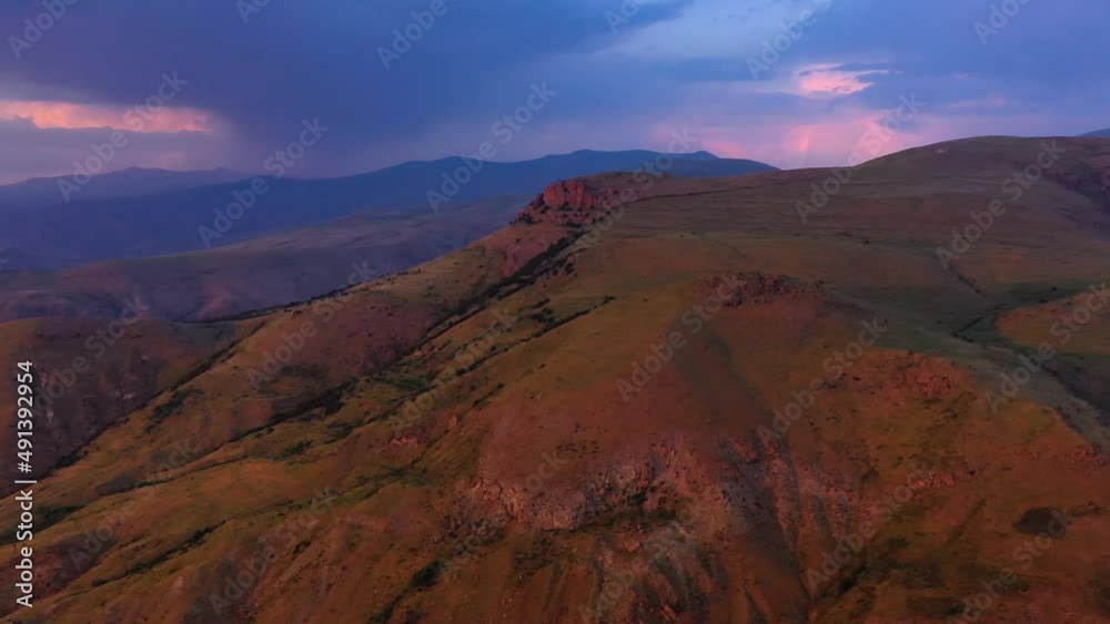 Aerial view around colorful hills, in the highlands of Armenia - circling, drone shot Aerial view around colorful hills, in the highlands of Armenia - circling, drone shot