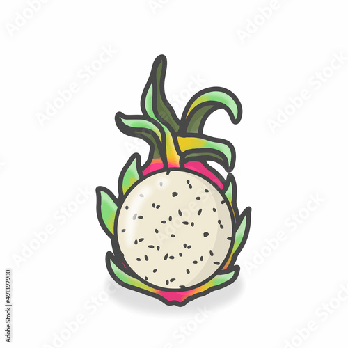 Dragon Fruit Cute Character Flat Cartoon Vector Design Illustration