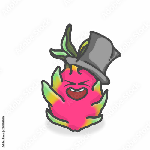 Dragon Fruit Cute Character Flat Cartoon Vector Design Illustration
