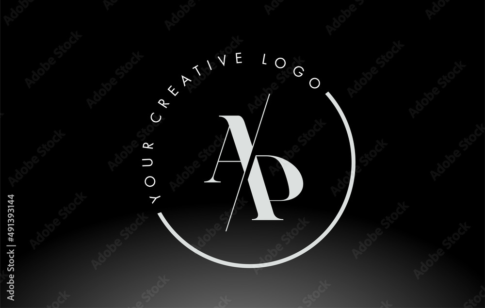 White AP Serif Letter Logo Design with Creative Intersected Cut. White AP Serif Letter Logo Design with Creative Intersected Cut.