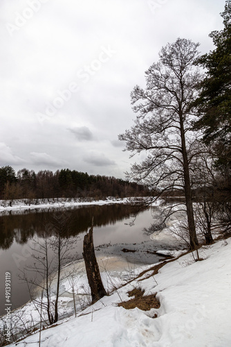 River bank in the park in winter with snow © Natalia